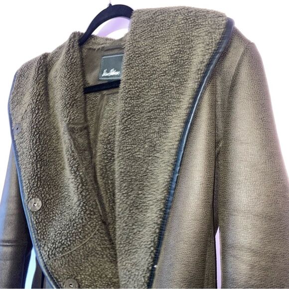Sam Edelman M Sydney Hooded Faux Shearling Brown Women's Jacket - Picture 3 of 8